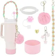 Stanley Cup Accessory Set - Water Bottle Handle Strap, Siliocne Stanley Cup Boots, Stanley Cup Straw Cover, Stanley Cup Accessories for Stanley Cup 800 ml - 1100 ml Tumbler (Rose Quartz)