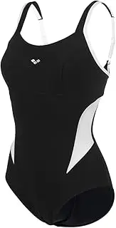 [arena] Makimurax Low R One-Piece Swimsuit Women's C Cup, Bodylift Shaping Swimsuit, Power Mesh Technology, Chlorine-Resistant Sensitive Fabrics Fabric, Black/White, 32