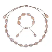 2SET Bohemian Style Natural Shell Hand Knitting Necklace/Bracelet Beige-shell (set)