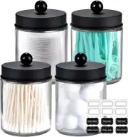 Amolliar 4 Pack Apothecary Jars Bathroom Vanity Storage Organizer Set Black