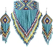 [BeadsCorner] Native Style Seed Beads Beaded Choker Bib Statement Necklace