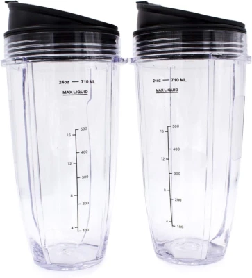 Replacement Blender Cup with Lid (2 Pack) 24 Oz Cups for Ninja Auto Iq BL480 BL4