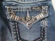 MISS ME tween girls crystals denim bling embellished flap pocket bermuda shorts