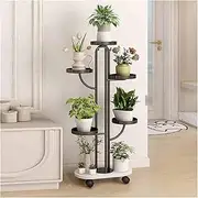 Flower Stand,Flower Pot Plant Stand,Floor-standing Storage Rack,Multi-functional Metal Tray Rack(with Four Pulleys)(Black)
