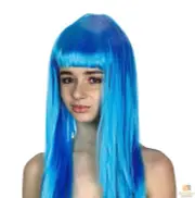 LONG WIG Straight Party Hair Costume Fringe Cosplay Fancy Dress 70cm Womens - Light Blue (22459)