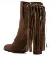 Genuine Italian Etro Brown Suede Fringe Pull-On Round Toe Ankle Boots Size 9