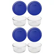 Pyrex 7200 2-Cup Glass Storage Bowl w/ 7200-PC Cadet Blue Plastic Lid (4-Pack)
