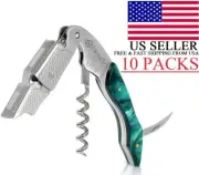 Professional Double Hinged Wine Bottle Opener Corkscrew Key | 10 Green Handle