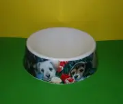 Rare Howie's Hearts Dog Puppies & Flowers 6 1/2" x 2" Ceramic Food Bowl