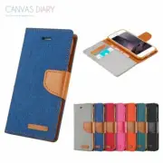 For iPhone X Xs Max XR Leather Wallet Case Denim Canvas Flip Card Cover