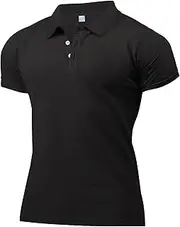 [Aosufei] Men's Loose Cotton Pique Polo Shirts 3 Button Solid Work Polo Shirts Short Sleeves Collared T-Shirts
