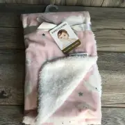 Blankets & Beyond Pink White Clouds Baby Blanket Plush Gray Stars Security Lovey