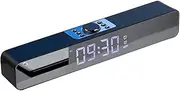 Wirel BT Speaker with Mirror Display Dual Alarm Clock Loud Stereo Sound Built-in MIC FM Radio Thermometer Support Hands-Free Call TF Card Aux Line-in Soundbar for Hotel Home Black with Screen Display