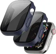 2 Pack for Apple Watch Series 10 Privacy Screen Protector Case 42mm, iWatch Protective PC Face Cover Built-in Anti-Peeping 9H Tempered Glass Protector for iWatch Accessories, Blue
