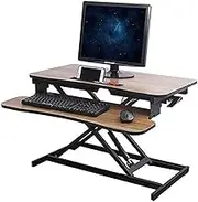 Standing Desk,Electric Sit Stand up Desk with Storage, Bamboo Texture Desktop and Height Adjustable Black Frame(Brown)