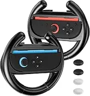FUNDIARY Steering Wheels Compatible with Switch 2 Joycon, Comfortable Switch 2 Handle Grip Accessories with [Quick-Release]Racing Wheel Controller Fit for NS2 Mario Kart 8 Deluxe Games - Black(2 Pack)