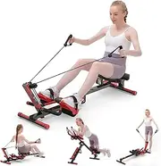 Rowing Machine, 4 in 1 Rowing and Ab Machine with 2 Levels of Workout Resistance, Quiet & Foldable Rower Machine with 3 Adjustable Handle Heights & LCD Monitor, Row Machine for Home Exercise