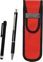 2 Pack Cloth Pen Case Red Metal Touch Stick and Metal & Pitch Grip Ballpoint Pen Set Black NK02R-ALB-WZ2067BP-B-2