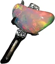 [Yihuaqun] Natural s925 silver fire color opal ring rough stone raw ore opal crystal color treasure mineral crystal jewelry