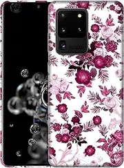 for Samsung Galaxy S20 Ultra 5G, Samsung S20 Ultra Case - Pink Burgundy Floral Pattern Printed Slim & Sleek Cute Plastic Designer Back Phone Case/Cover for Galaxy S20 Ultra 5G