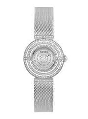 GUESS Women's Silver Dream Crystal Mesh Watch