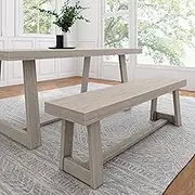 Plank+Beam 60 Inch Farmhouse Dining Bench, Solid Wood Entryway Bench, Wooden Outdoor Bench, Kitchen Dining Seat, Dining Room, Home Office, Living Room Furniture, Easy Assembly, Seashell Wirebrush