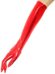 Elbow Length Metallic Red Costume Gloves