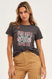 Grey Short Sleeve Graphic Tee - Size S, Women's Graphic Tee