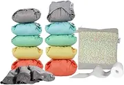 Close Pop-in Reusable Nappy Bundle Pastel Colours 10 Bamboo Eco-Friendly Nappies Plus 3 Night-time Bamboo boosters Plus 80 Biodegradable Liners Plus 1 Tote Bag