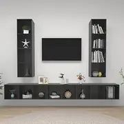 Generic Wall-Mounted TV Cabinets 4 pcs High Gloss Grey Engineered Wood,Furniture,TV mounts & TV Units