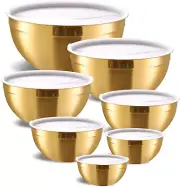 Gold Mixing Bowls with Airtight Lids, Stainless Steel Nesting Mixing Bowls Set o