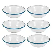 6x Urban Style Enamelware 14cm/350ml Salad Basin/Bowl w/ Blue Rim White Round