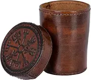Ulfberth - High-Quality Viking Dice Cup with Lid, Vegvisir Motif, Genuine Leather, Medieval Leather Cup, LARP, Reenactment (Brown Vegvisir)