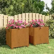 Raised Garden Bed Set of 2, Elevated Planter Box Plant Container with Legs 2 pcs Rusty 42x40x43 cm Corten Steel