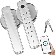 YOPOWER Smart Door Lock, Fingerprint Keyless Entry Door Lock with Handle, Biometric Electronic Door Lock with App for Home/Office/Bedroom/Apartment,Silver