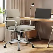 [Furb] Eames Fabric Office Chair with Adjustable Tilt Function, Lumbar Support Office Desk Chair, Adjustable Height Swivel Chair with Silver Armrests and Legs for Home （Beige）