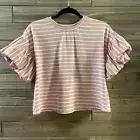 J.O.A. Mauve White Striped Big Puff Sleeve Oversized Crop Top Women's Size XS