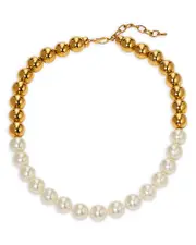 Nadri Farrah Imitation Pearl Beaded Collar Necklace in 18K Gold Plated, 19