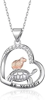 [HELORET] Capybara Gifts Capybara Necklace Capybara with Turtle Pendant Necklace Capybara Jewelry for Women, Brass, Cubic Zirconia