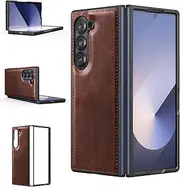 [Foluu] for Samsung Galaxy Z Fold 6 5G Case, Galaxy Z Fold 6 Leather Case, PU Leather + Hard PC Shell Ultra Thin Slim Durable Protective Phone Case Cover for Samsung Galaxy Z Fold6 5G 2024 (Brown)