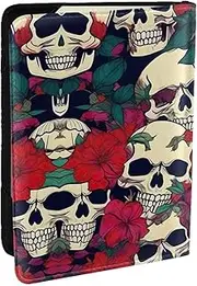 [GaxfjRu] Floral Skulls Print Leather Passport Holder Covers Case, Waterproof Travel Wallet Passport Holder for Women Men, Black, One Size