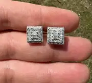 Men's Baguette Natural Moissanite Square Stud Earring 925 Silver