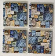 Ceramic Coaster Set S005 of 4 with Cork Pads, Holder & Printed STONE Pattern