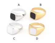 Signet Square Ring Adjustable-enamel filled brass shiny silver-gold 7-9us 4676