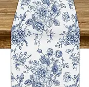 Floral Table Runner,Blue Flower Table Decoration Chinoiserie Dinner Table Decoration for Home Living Room Kitchen Dining Room Party Indoor Outdoor 13x90in