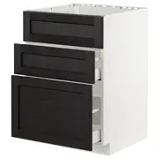 METOD / MAXIMERA base cab f sink+3 fronts/2 drawers, white/Lerhyttan black stained, 60x60x80 cm