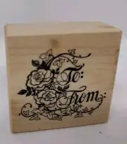 PSX D-460 To and From Rubber Stamp Gift Tag Roses Ivy Vine