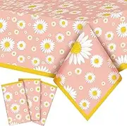 3 Pack Daisy Tablecloth Plastic Party Supplies - Flower Table Covers for Birthday, Waterproof Square Rectangle, 86.61 x 51.18 Inch (Lovely Style)