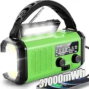 37000mWh Emergency Hand Crank Radio AM/FM with LED Flashlight Solar Radio, Portable Weather Radio, Emergency Cell Phone Charger for Family Outdoor Camping and Emergency Rescue Us