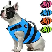 Dogcheer Dog Harness Life Jacket, High Buoyancy Neoprene Dog Life Vest for Swimming Boating, Adjustable Puppy Swim Vest Reflective Pet Float Vest for Small Medium Large Dogs - Blue, S